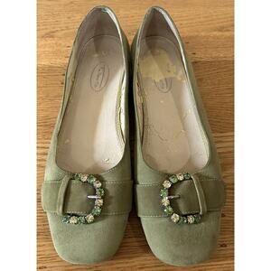 Vintage Talbot’s Lime Green Flats -Square Toe Rhinestone Buckle Size 7 Y2K READ